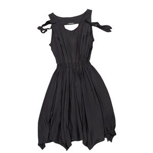Akela Key Black Ruched Handkerchief Hem Dress w/ Arm Ties Boho Gothic Chic M/L